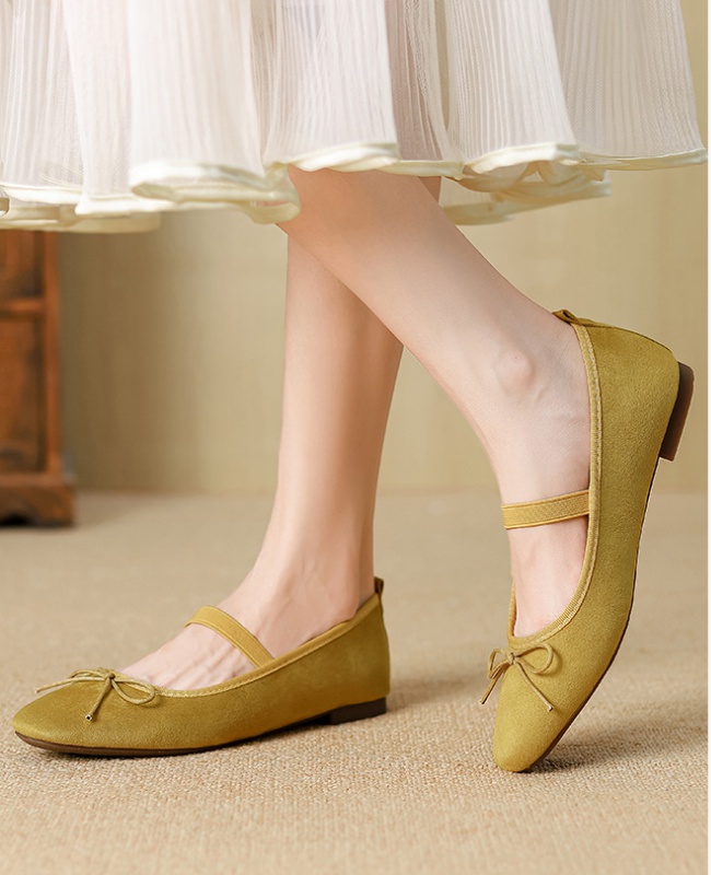 Low ballet France style flat retro bow buff shoes