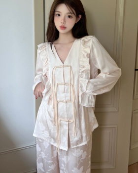 Long sleeve pajamas jacquard long pants a set for women