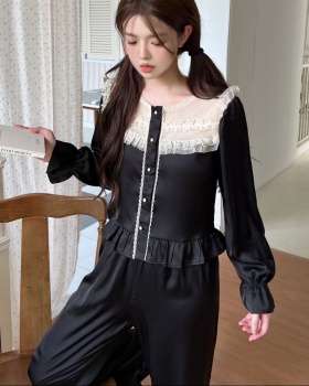 Korean style ice silk pajamas sweet long pants for women