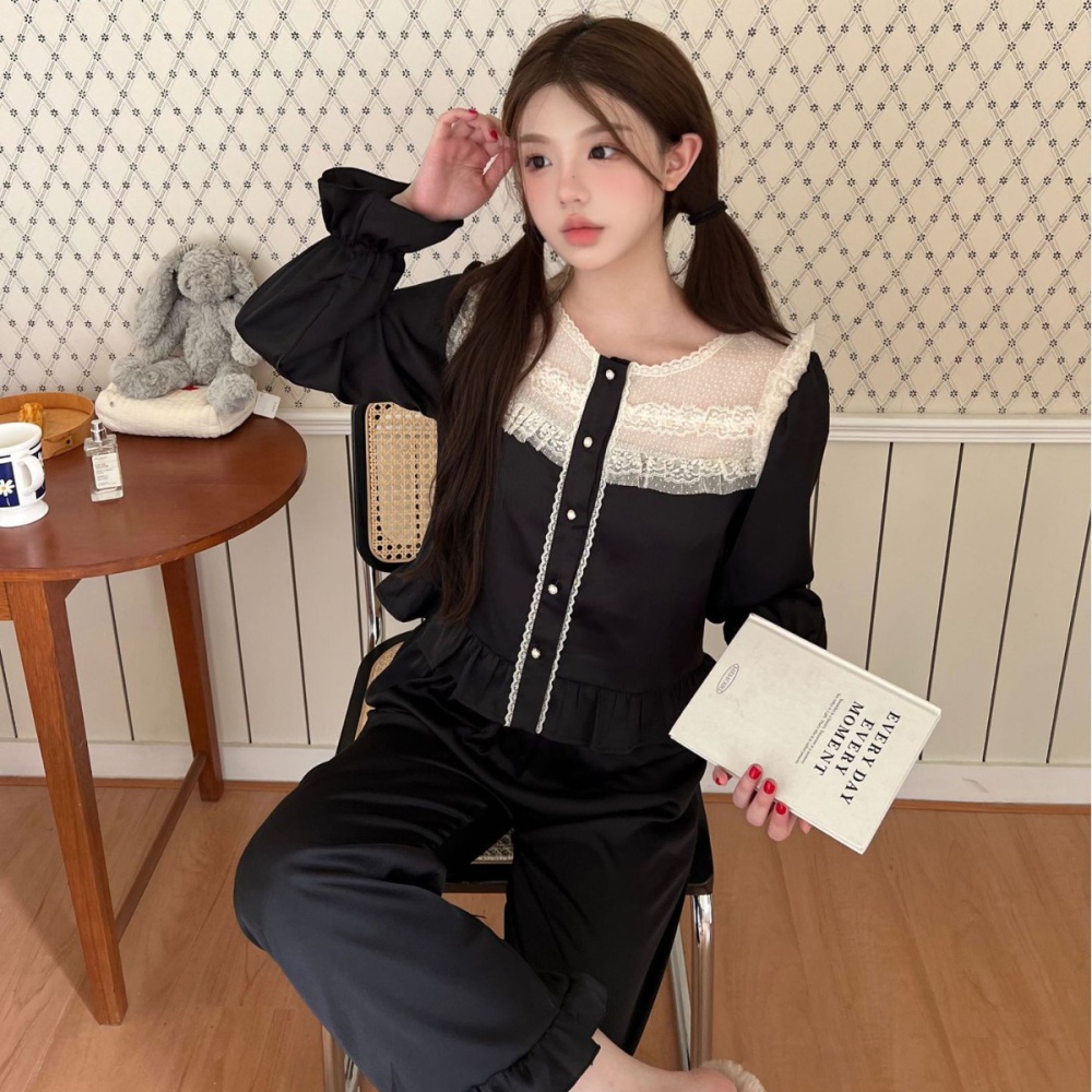 Korean style ice silk pajamas sweet long pants for women