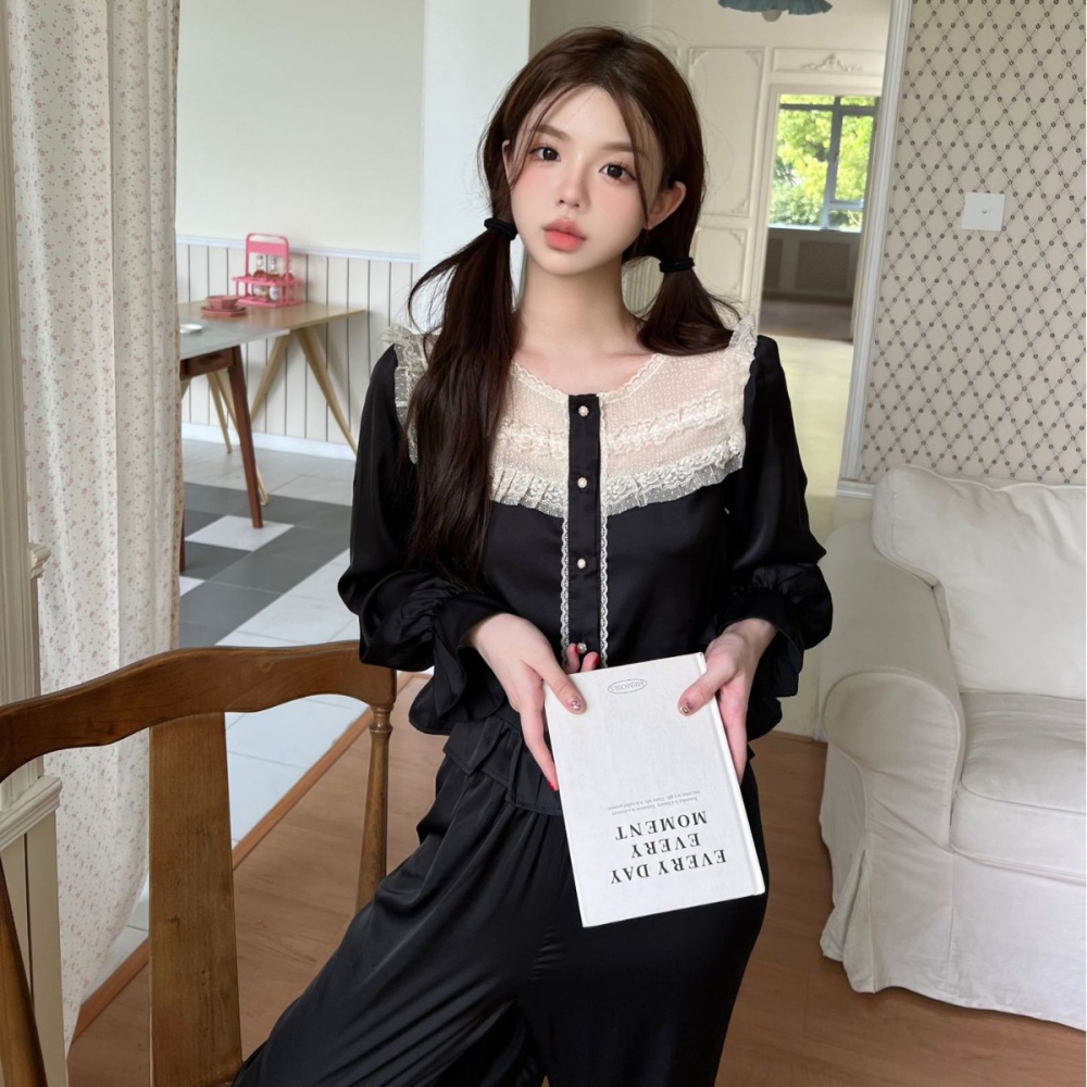 Korean style ice silk pajamas sweet long pants for women