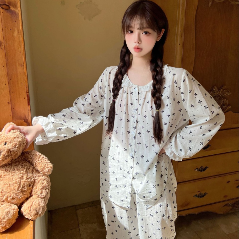 Chanelstyle jacquard autumn court style pajamas for women