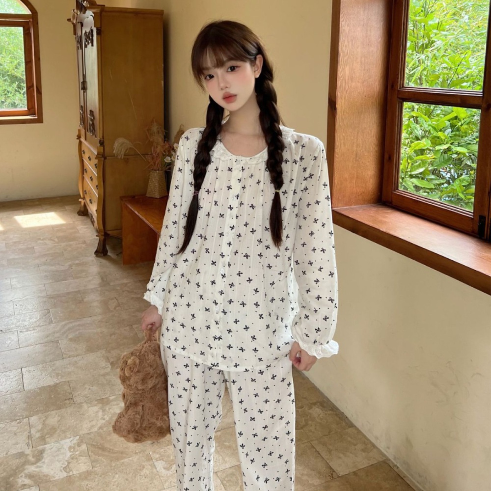 Chanelstyle jacquard autumn court style pajamas for women