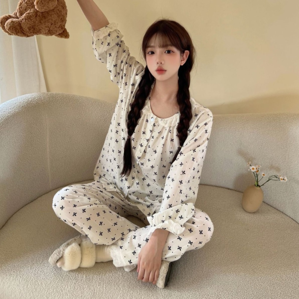 Chanelstyle jacquard autumn court style pajamas for women