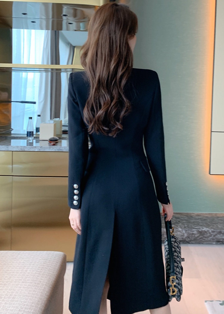 Slim pearl buckle dress double row coat for women