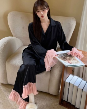 Sweet princess France style ice silk long sleeve pajamas for women