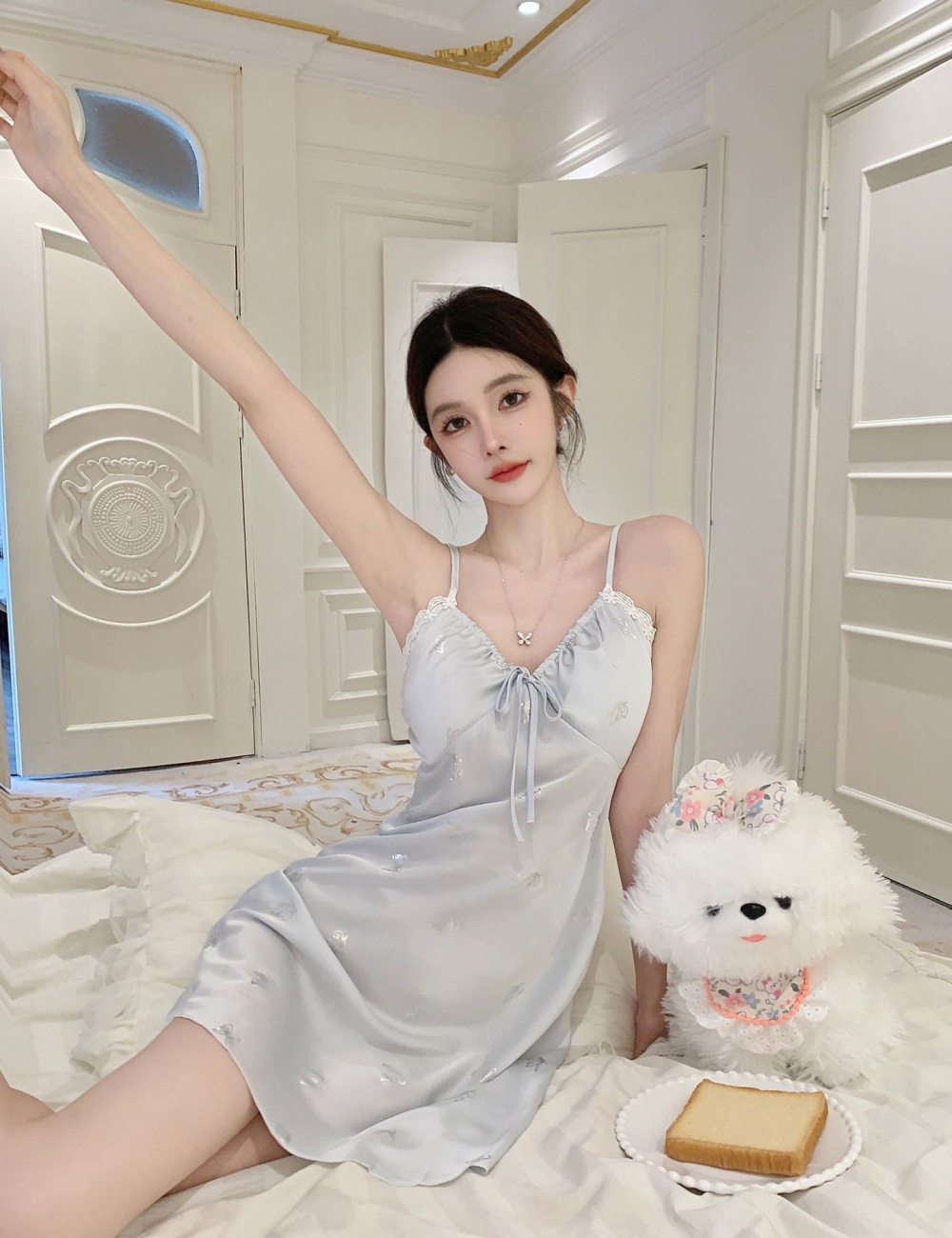 Sling sexy night dress with chest pad pajamas for women