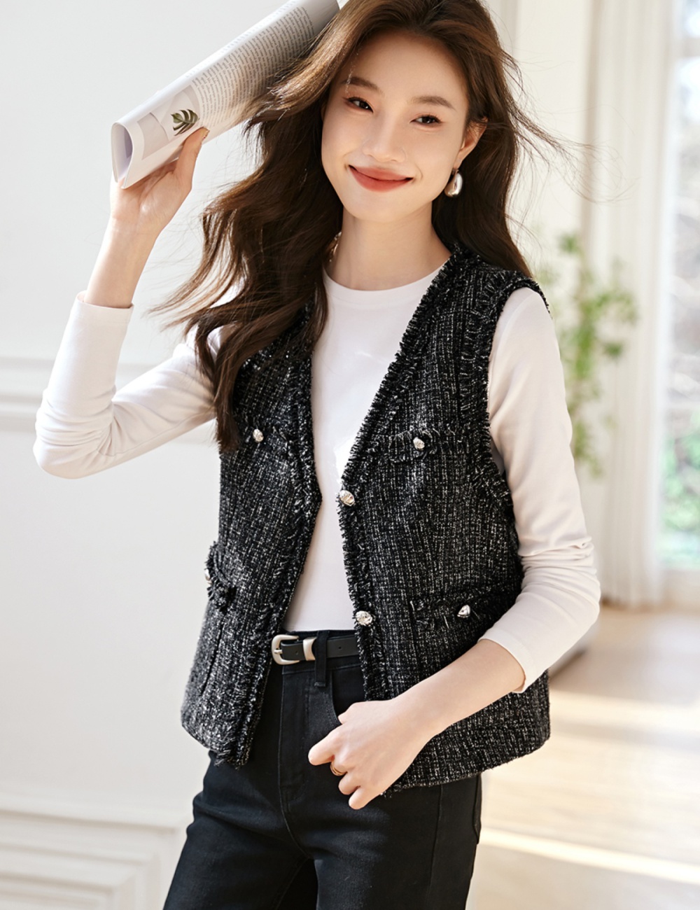 Coarse flower chanelstyle waistcoat spring coat for women