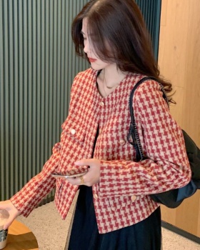 Houndstooth autumn short jacket Korean style retro tops