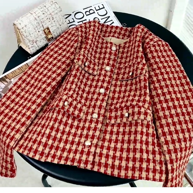 Houndstooth autumn short jacket Korean style retro tops