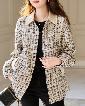 Fashion plaid chanelstyle coat slim long tops for women