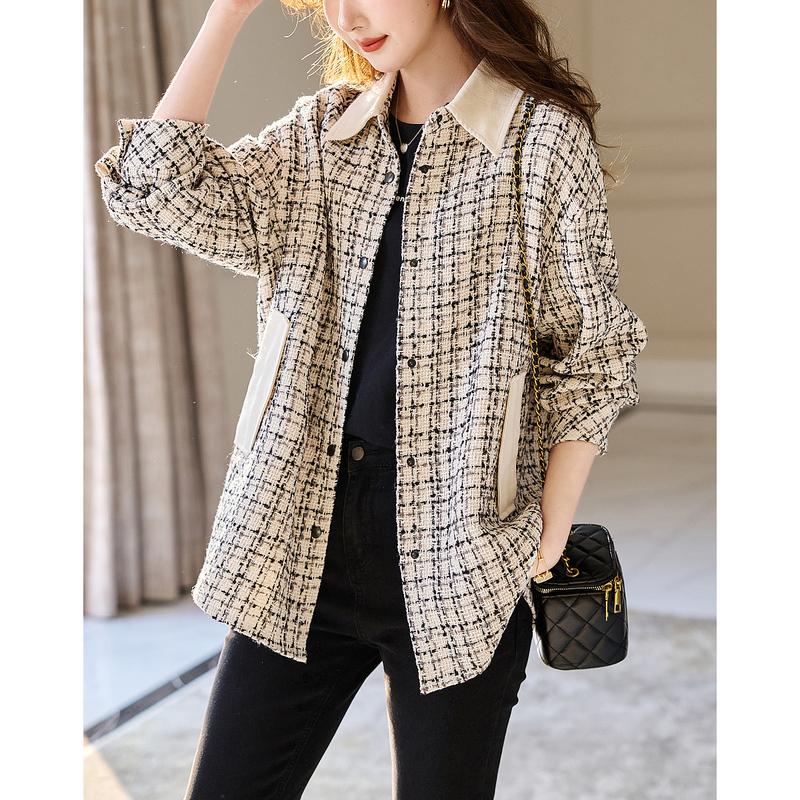 Fashion plaid chanelstyle coat slim long tops for women