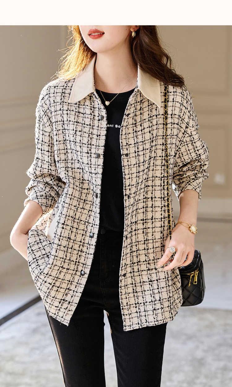 Fashion plaid chanelstyle coat slim long tops for women