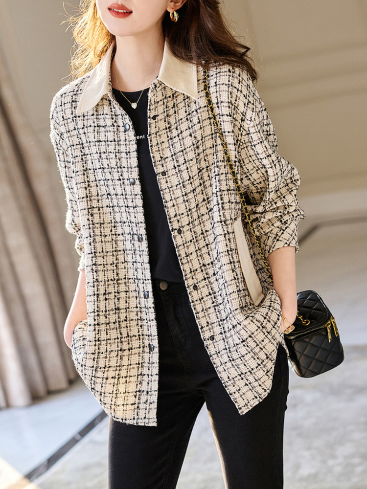 Fashion plaid chanelstyle coat slim long tops for women