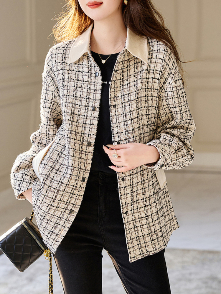 Fashion plaid chanelstyle coat slim long tops for women