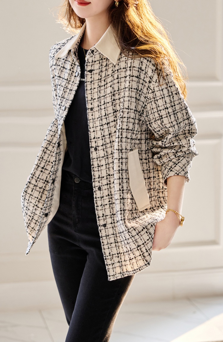 Fashion plaid chanelstyle coat slim long tops for women