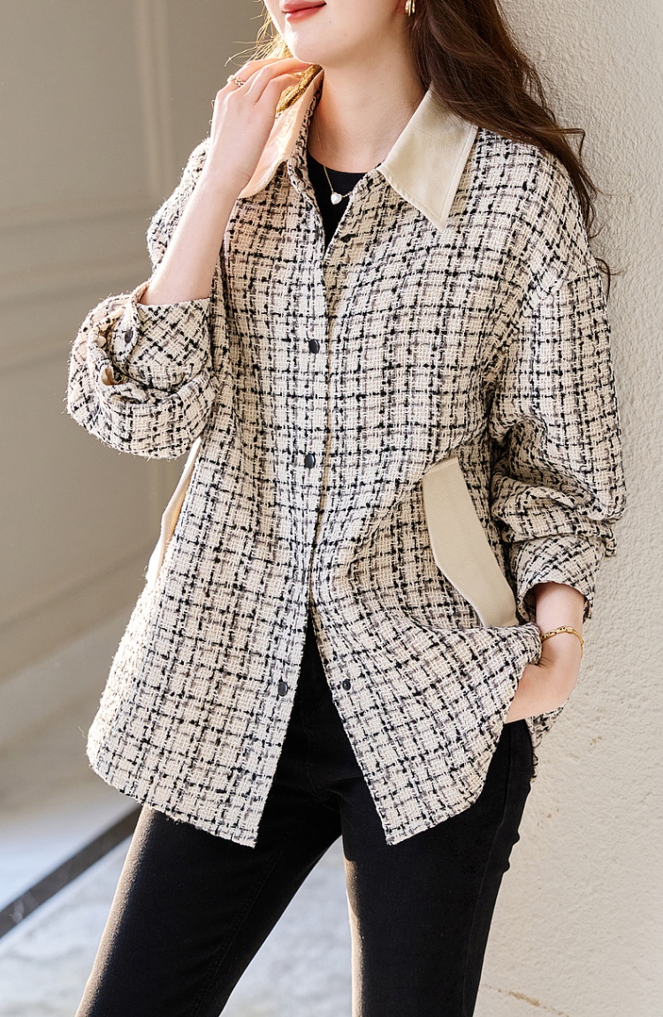 Fashion plaid chanelstyle coat slim long tops for women