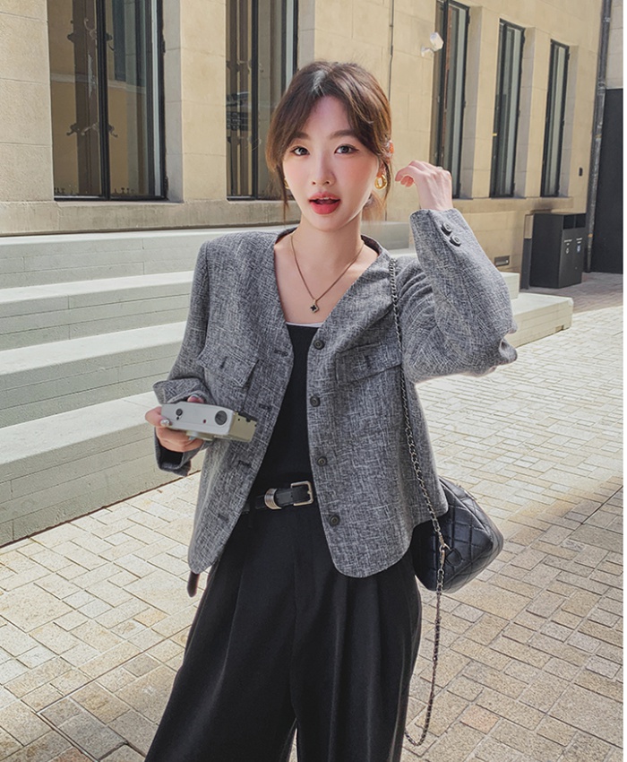 Chanelstyle coat gray business suit for women