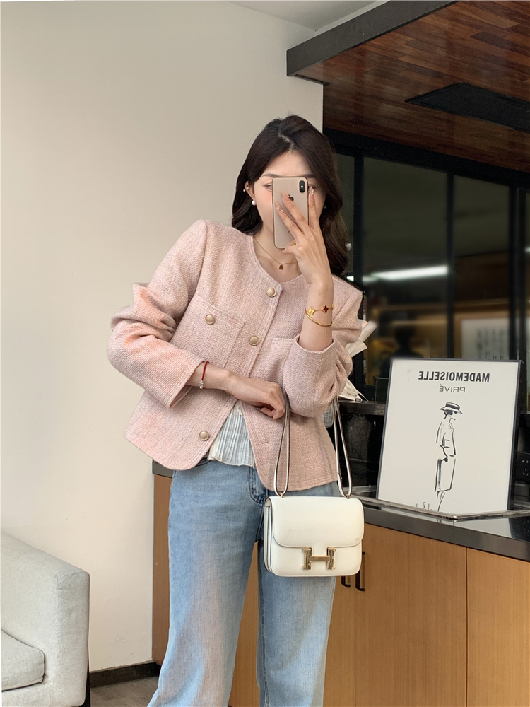 Spring chanelstyle fashion coat tender pink tops for women