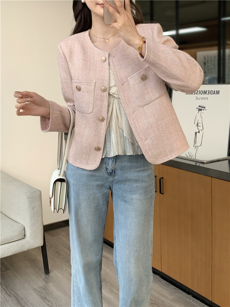 Spring chanelstyle fashion coat tender pink tops for women