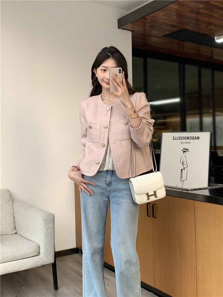 Spring chanelstyle fashion coat tender pink tops for women