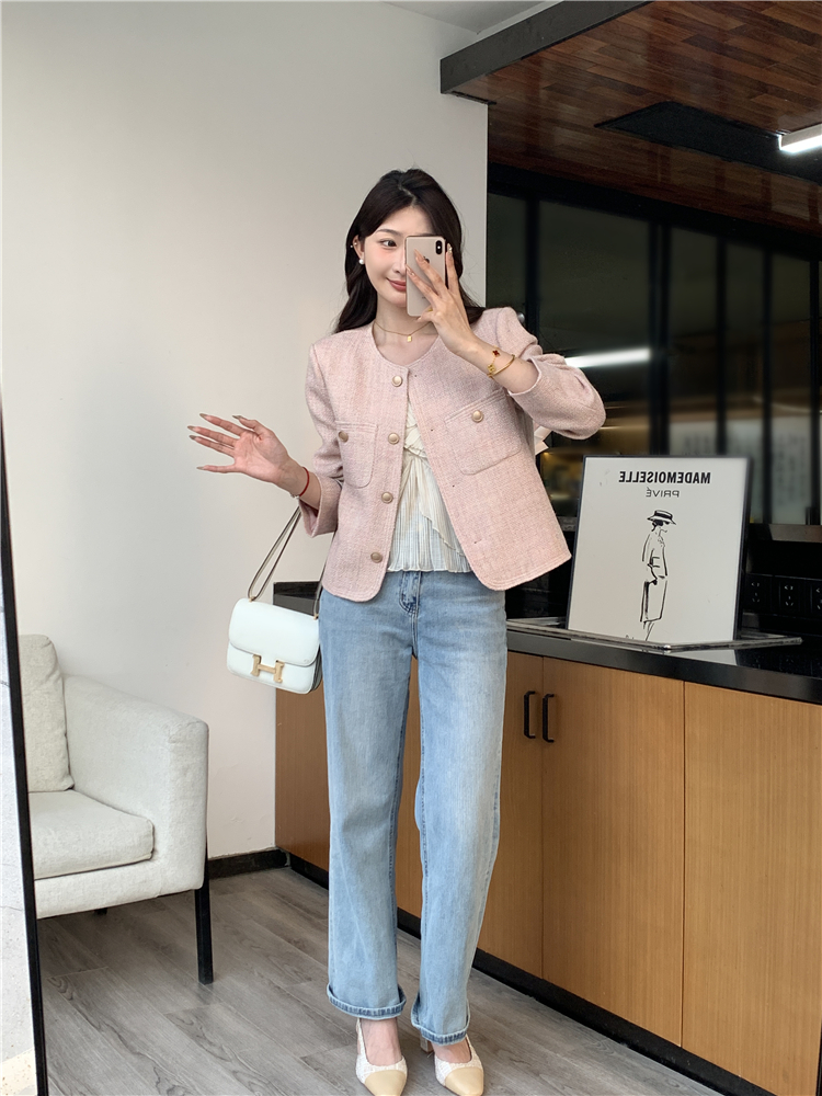 Spring chanelstyle fashion coat tender pink tops for women