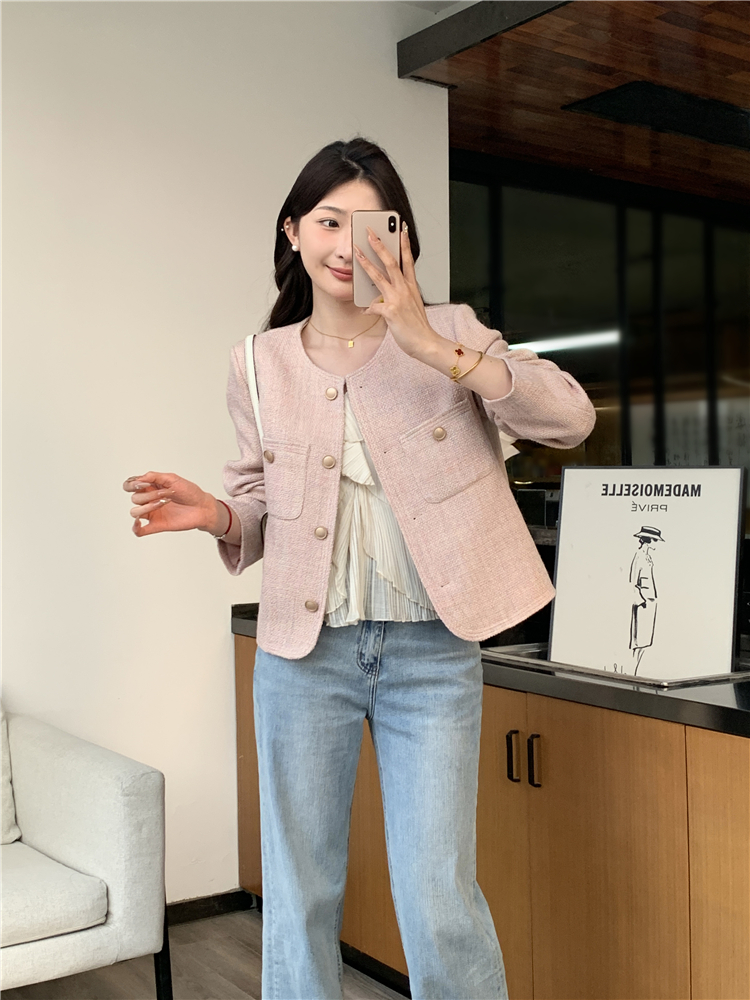 Spring chanelstyle fashion coat tender pink tops for women