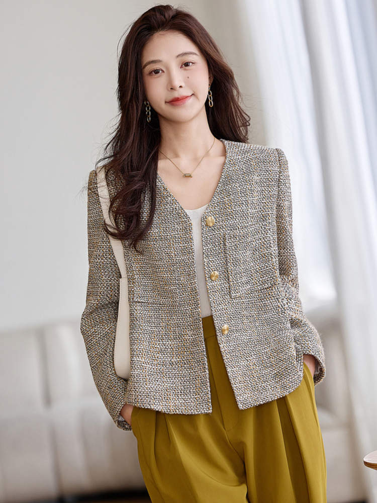 Temperament V-neck spring jacket chanelstyle commuting tops