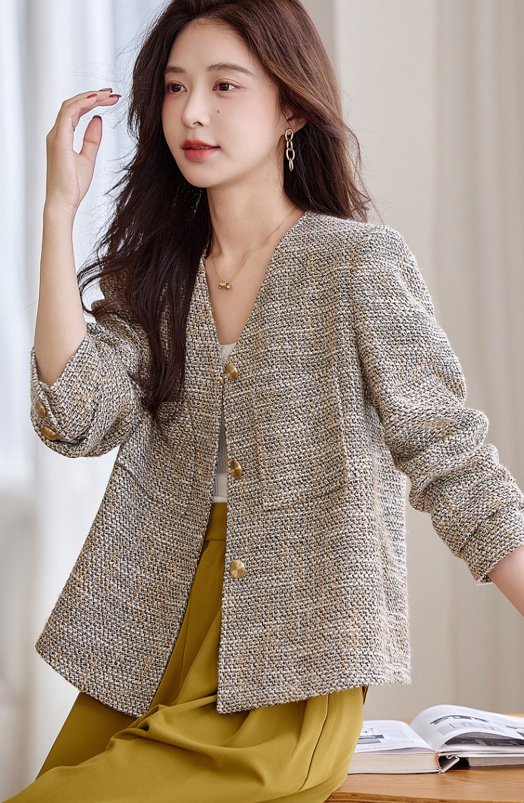 Temperament V-neck spring jacket chanelstyle commuting tops