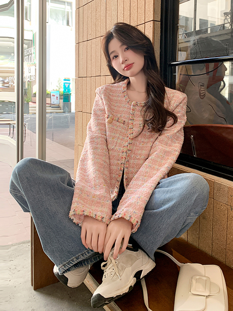 Pink short small fellow coat show young ladies tops for women