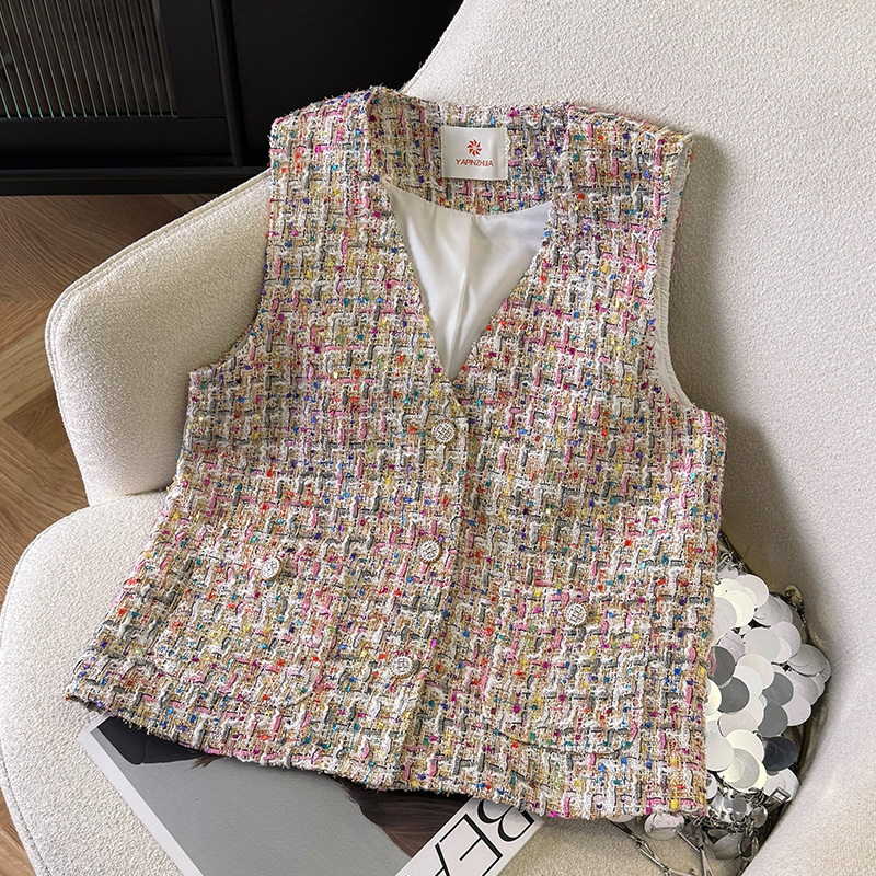 Coarse flower waistcoat all-match coat for women