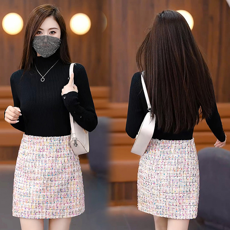 Plaid woolen skirt A-line short skirt for women