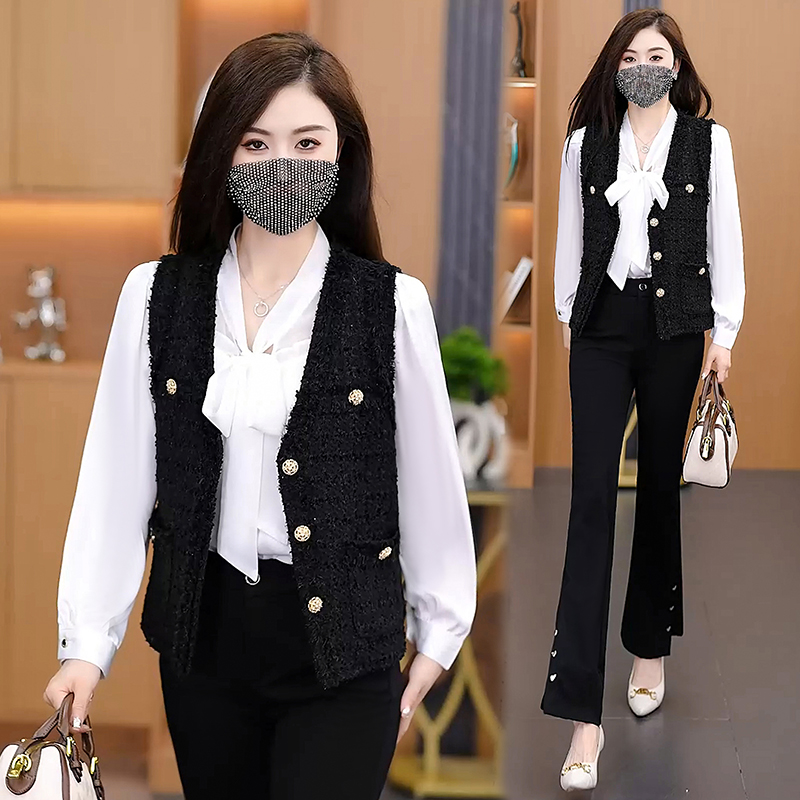 V-neck coarse flower coat commuting waistcoat for women