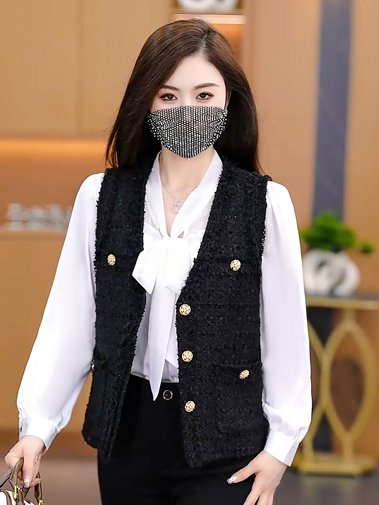 V-neck coarse flower coat commuting waistcoat for women