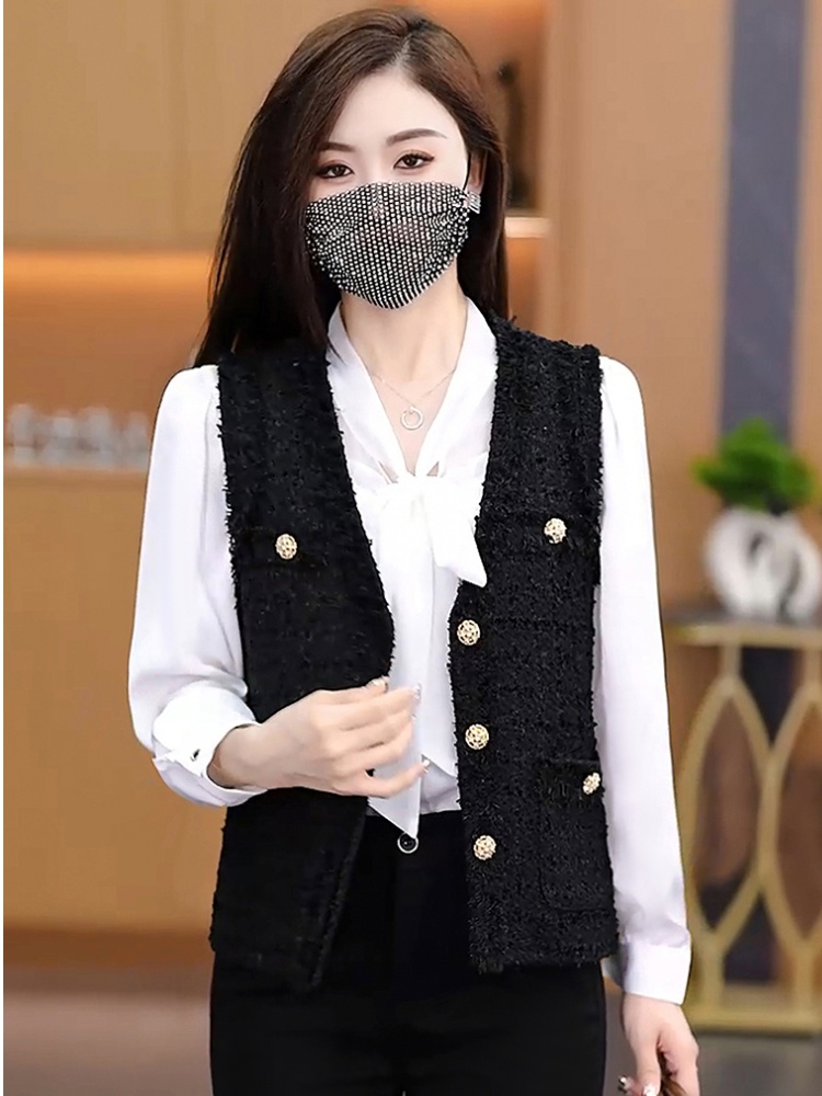 V-neck coarse flower coat commuting waistcoat for women