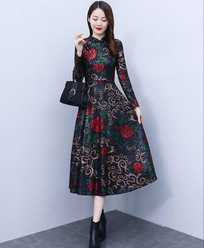 Pocket autumn and winter printing dress for women