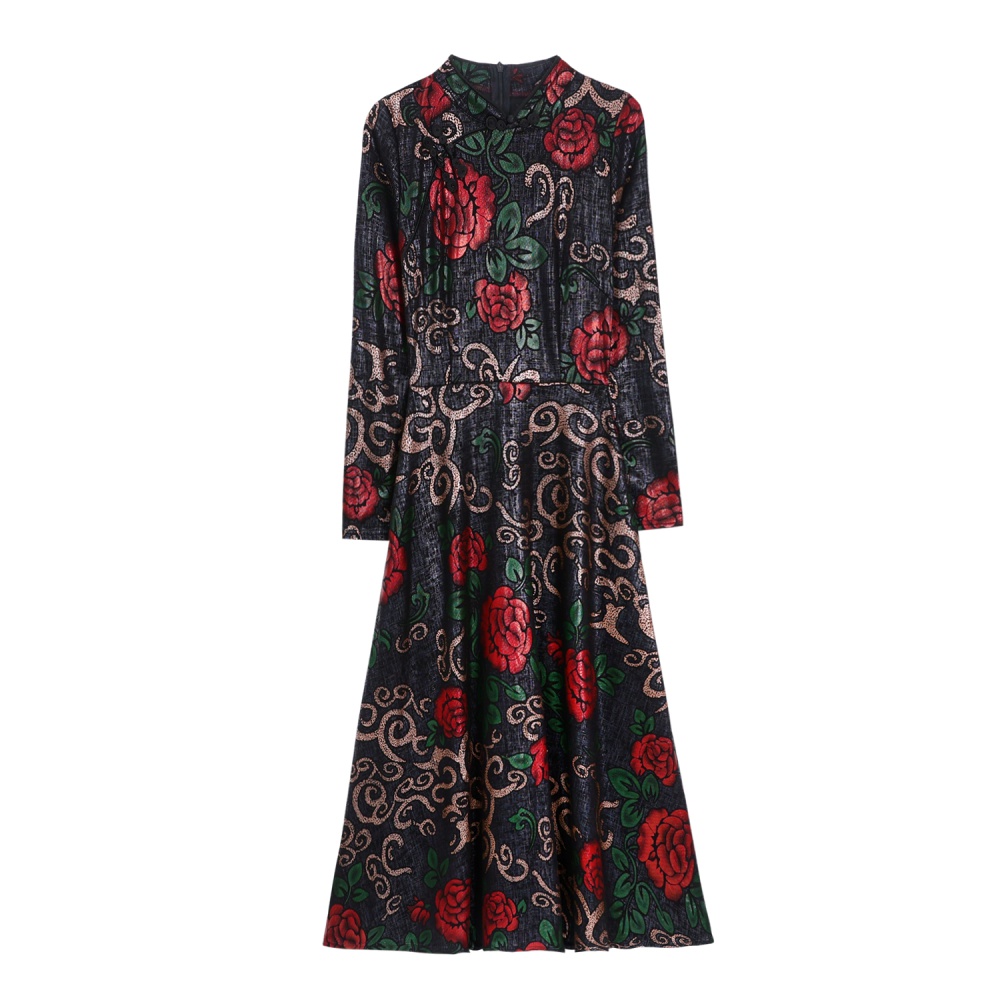 Pocket autumn and winter printing dress for women