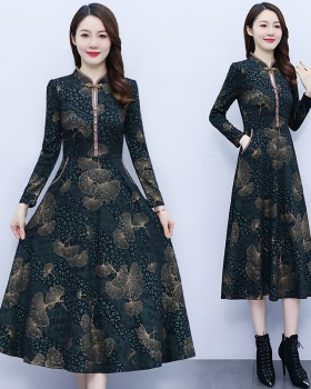 Ladies autumn and winter temperament printing dress