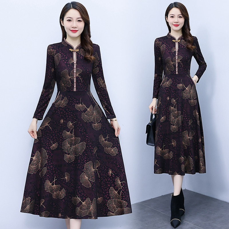 Ladies autumn and winter temperament printing dress