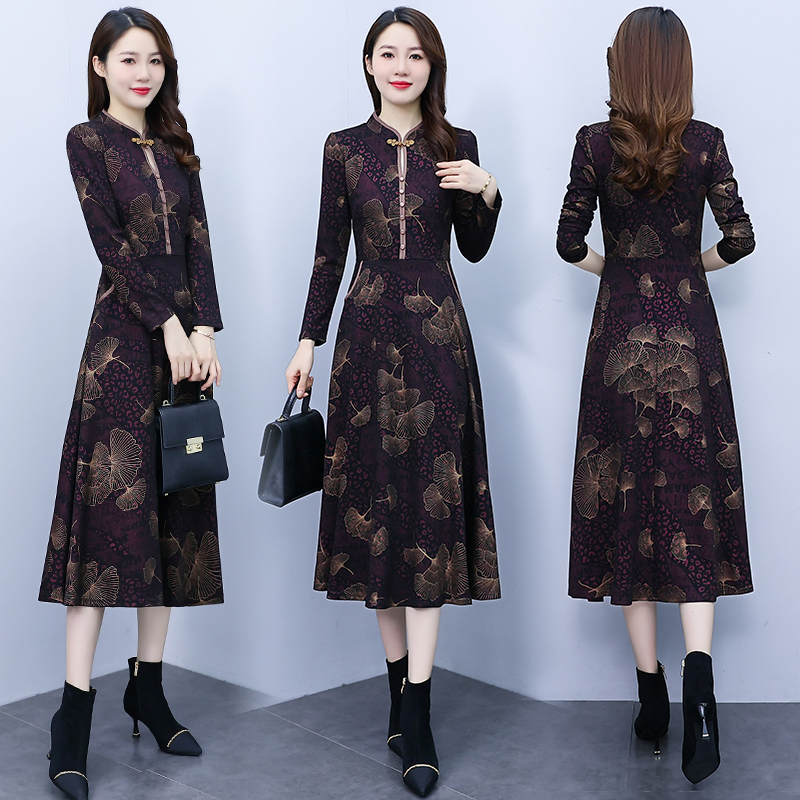 Ladies autumn and winter temperament printing dress