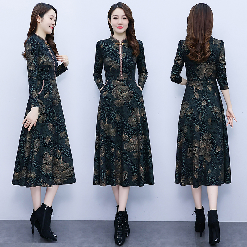 Ladies autumn and winter temperament printing dress