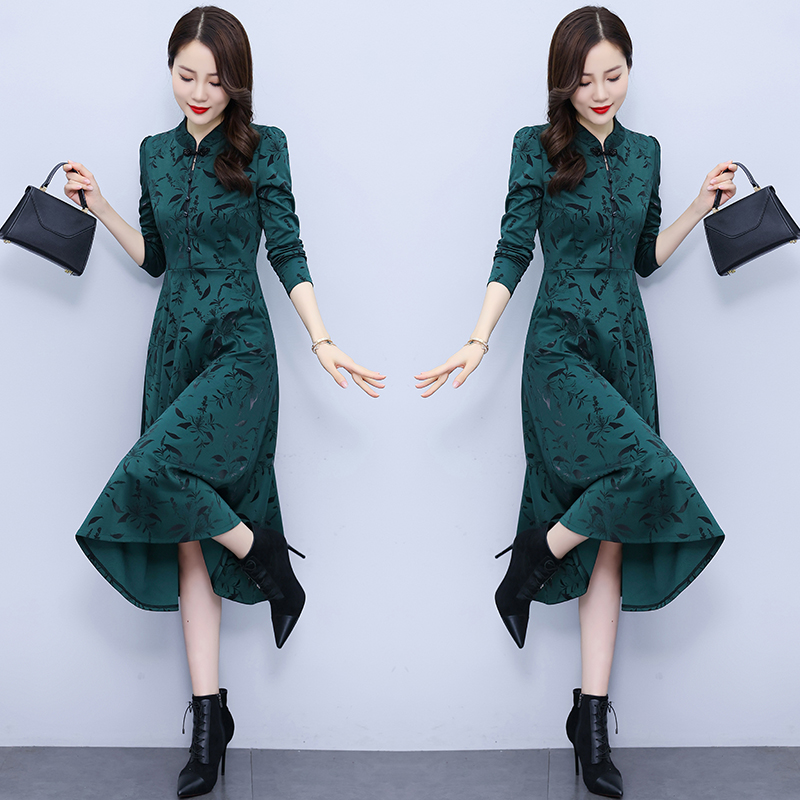 Autumn and winter temperament printing ladies dress