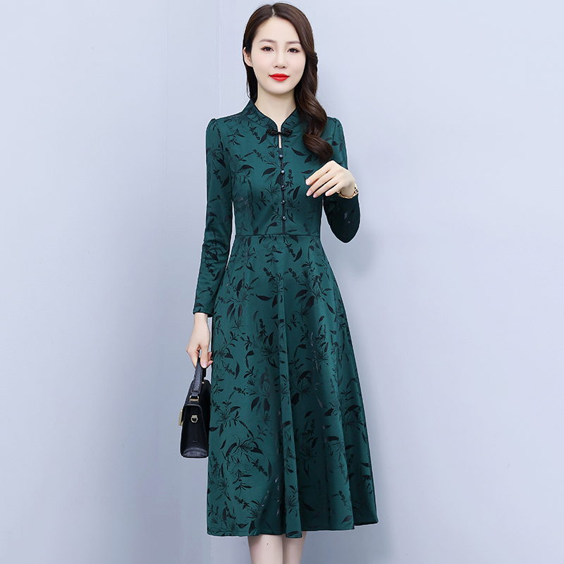 Autumn and winter temperament printing ladies dress