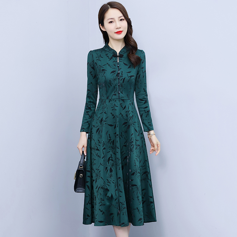 Autumn and winter temperament printing ladies dress