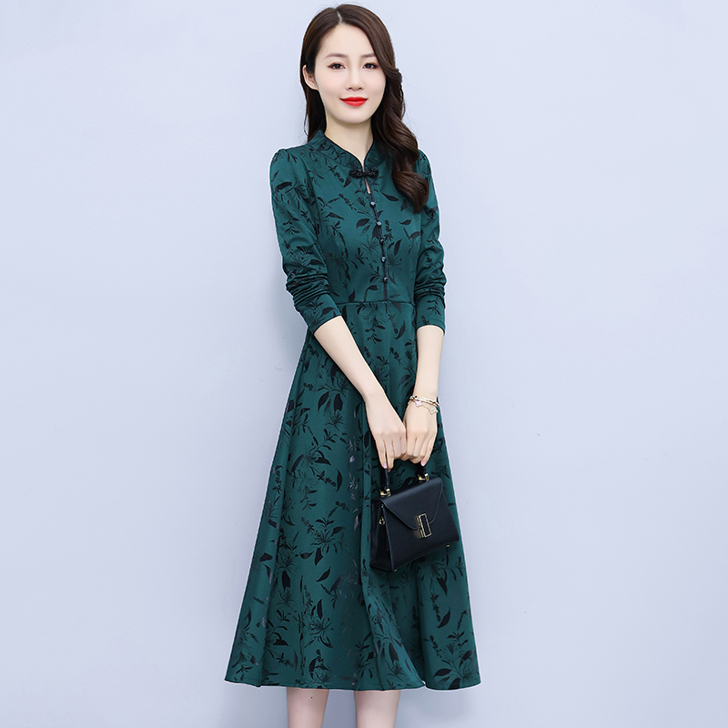 Autumn and winter temperament printing ladies dress