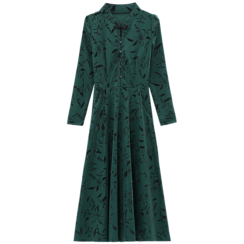 Autumn and winter temperament printing ladies dress