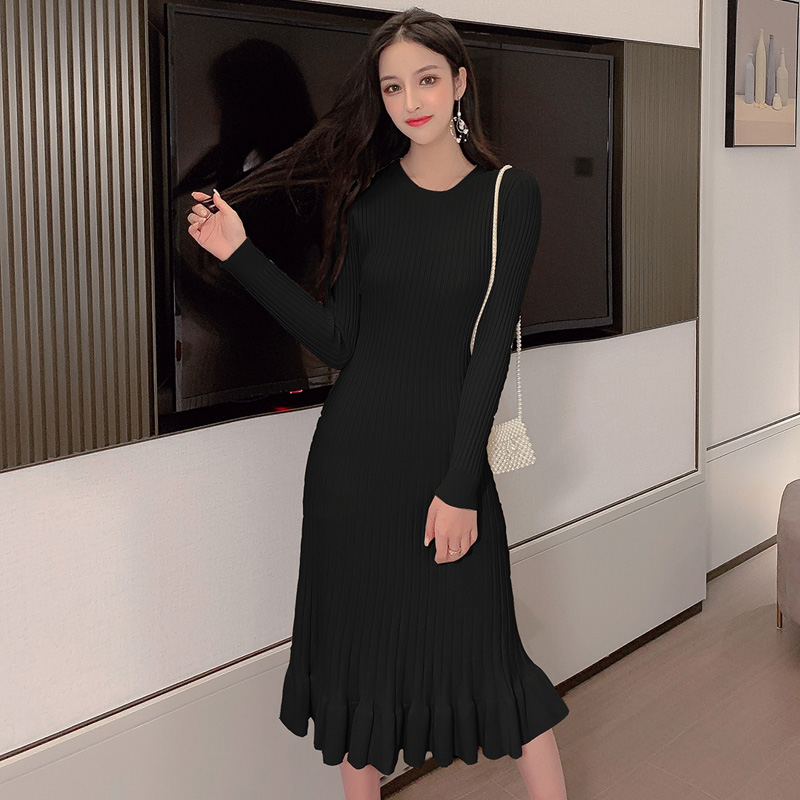 Knitted bottoming dress long package hip sweater