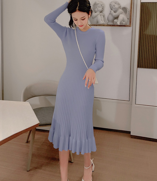 Knitted bottoming dress long package hip sweater