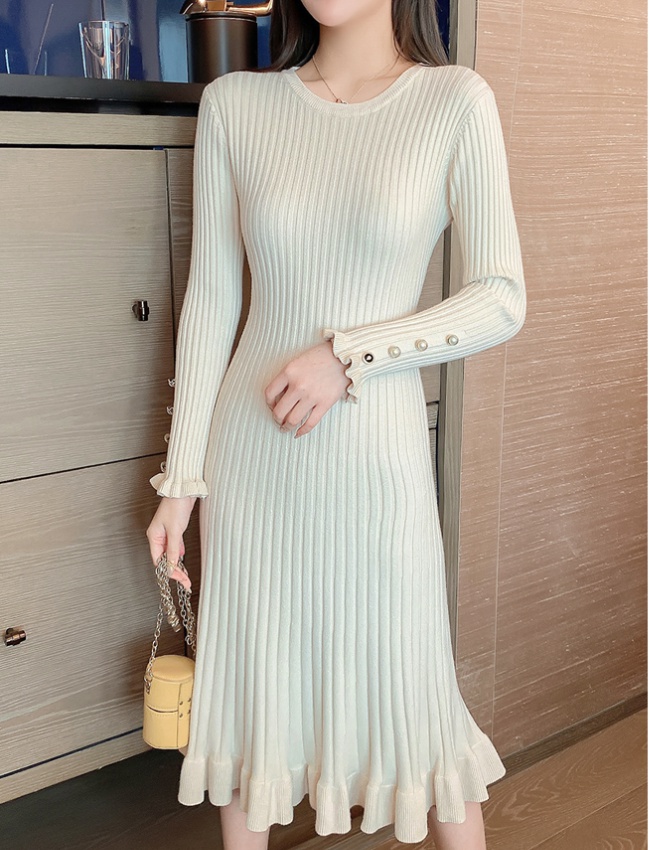 Knitted slim dress wood ear long sleeve sweater