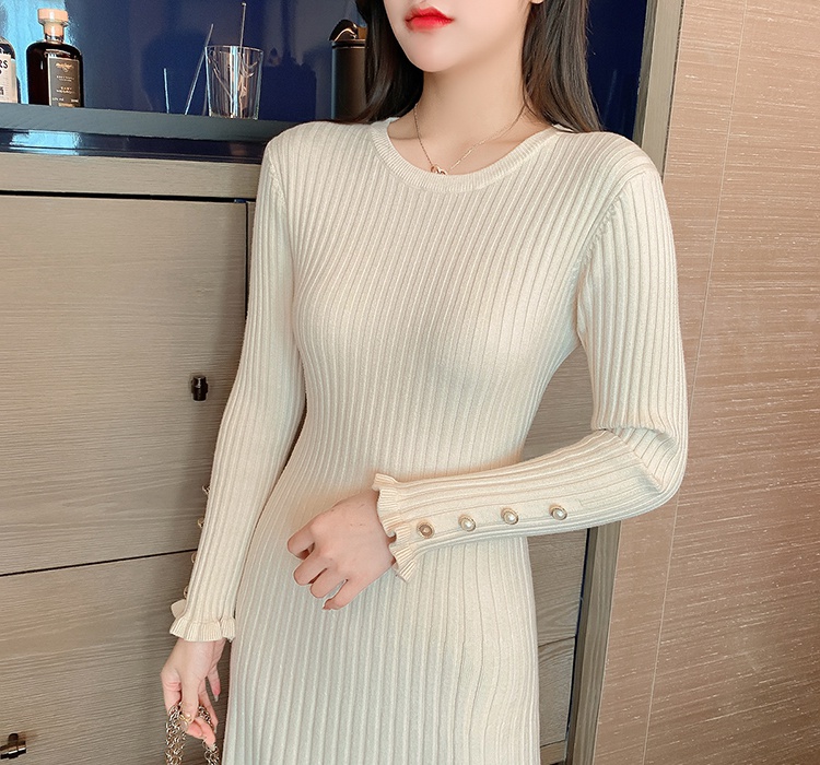 Knitted slim dress wood ear long sleeve sweater